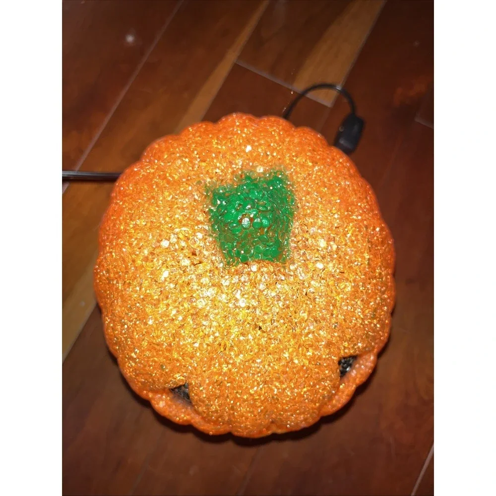 Vintage Melted Plastic Popcorn Pumpkin Light Up With Cord Working In EUC!